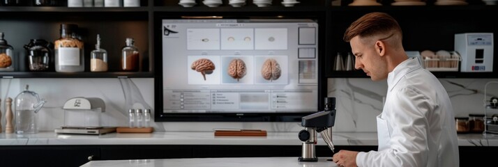 Aufkleber - Young Male Scientist Analyzing Brain Scans in Modern Laboratory Setting