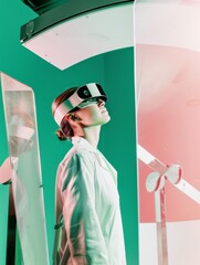Aufkleber - Young Female Scientist Using Virtual Reality Technology in Futuristic Laboratory Setting