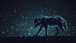 Beautiful starry low poly illustration with shiny wolf silhouette on the dark background AI generated