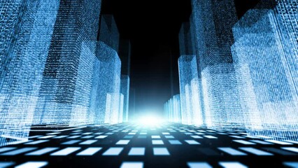 Wall Mural - abstract digital city with futuristic road loop animation background.