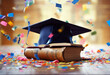 books confetti sprinkle cap confetti  ploma generative ai mortarboard academic degree graduation ceremony grad university education college gradu