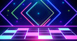 Retro 80s-90s Sci-Fi background futuristic grid landscape neon. Digital Cyber Surface. Suitable for design in the style of the 1980`s. 3D illustration