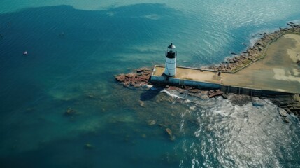 Bird's eye view of the lighthouse industrial water pollution ocean sea pier headlights