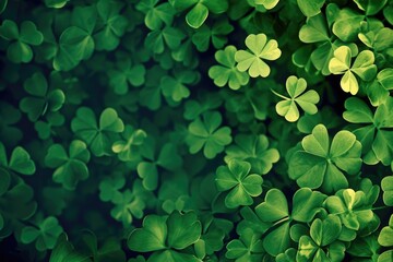 Canvas Print - Close up of green clovers with green background