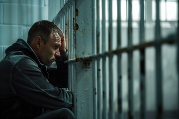 photograph of Depressed man in prison, solitary confinement telephoto lens --ar 3:2 --style raw Job ID: cc1880b8-ad57-4240-a1ae-6d1b63ce5442