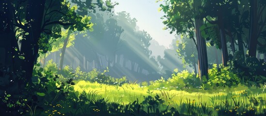 Poster - A bright summer morning in the forest with clear skies.