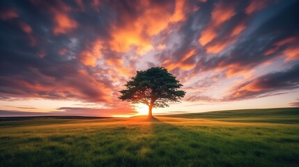 Sticker - tree on sunset background