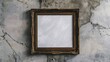 Antique bronze picture frame mockup with a blank white canvas inside .