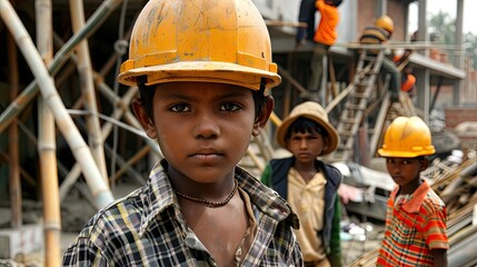 Children are participating in construction activities as part of the World Day Against Child Labor initiative