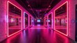 Glowing neon lights illuminate the party venue, casting a vibrant glow on the dance floor