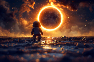 Wall Mural - Solitary Resistance Amid Celestial Eclipse in 3D Cinematic Scene