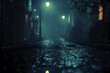 Solitary Stroll Through a Rainy Nocturnal City Alley,Shrouded in Melancholic Ambiance and Splendor