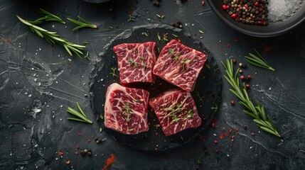 Large pieces of Wagyu, food ingredients, delicious and fragrant, top