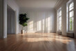 © wafi - render spacious empty walls clean light wooden natural sunlit room minimalism window bright 3D flooring Serene white parquet living roomy lounge picture luxury office peaceful