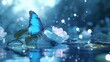 Digital technology blue butterfly rose scene poster web page PPT background