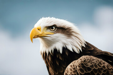 Wall Mural - Staring Bald Eagle Right Isolated predatory plumage american brown animal spirit face feather wildlife bird mad freedom intense shadow looking wild endangered yellow portrait