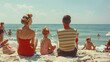 © Keitma - Vintage retro photography of an american family at the beach in the fifties , 1950s summer holiday historical image
