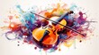 Abstract and colorful illustration of a violin on a white background