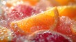 Slices of orange and grapefruit with water drops close up. Generative Ai. 