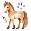 © tatiletters - Watercolor cute farm horse illustration, Brown pony clipart