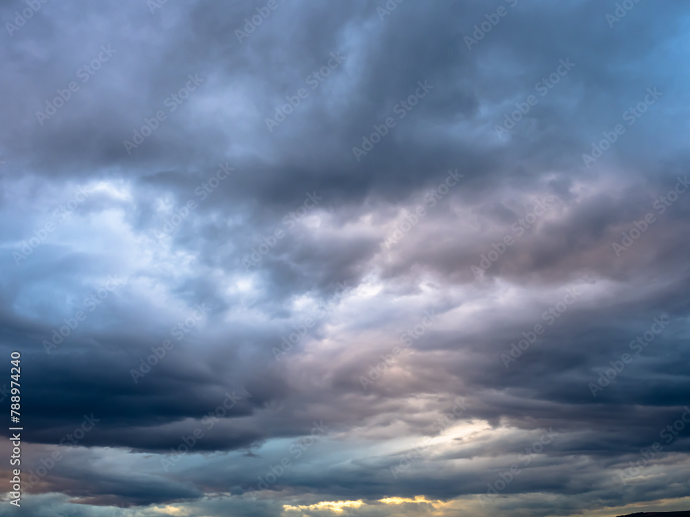 Dark blue moody sky clouds background overcast storm thunderstorm rainy ...