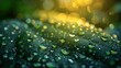 Large beautiful drops of transparent rain water on a green leaf macro. Generative Ai.
