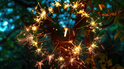 Wall Mural - Celebrate Labor Day with a festive sparkler display featuring a patriotic circle of stars and stripes to send you warm holiday greetings