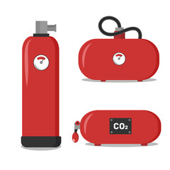 Wall Mural - PNG, Set of red fire extinguishers, icons - safety symbol - protection equipment - emergency sign. Fire extinguisher of various types to ensure the safety of the building, which would protect people.
