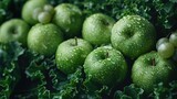 Fototapeta Do pokoju - Close up of Beautiful green whole apple glistering with dew water droplet. Generative Ai. 