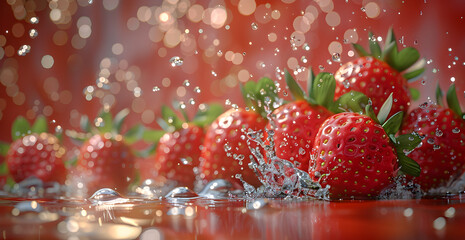 Wall Mural - 3d realistic light illustration of r pieces of with small strawberry roplets of water o