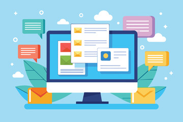 A computer screen displaying multiple open tabs and emails, AI generated