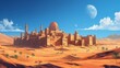 Desert Citadel under a Daytime Moon