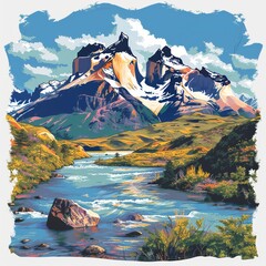 Wall Mural - A mountain range with a river running through it