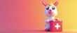 Cartoon llama character holding first aid box, eager to help, bright eyes, vibrant colors, cheerful background