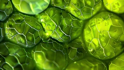 Canvas Print - An upclose look at a plant cells chloroplasts which are responsible for photosynthesis and contain green pigments called chlorophyll. . AI generation.