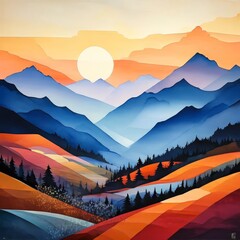 Wall Mural - a sunset in the mountains
