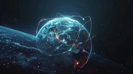 Wall Mural - global connectivity: a visualization of telecommunication networks encompassing planet earth, illust