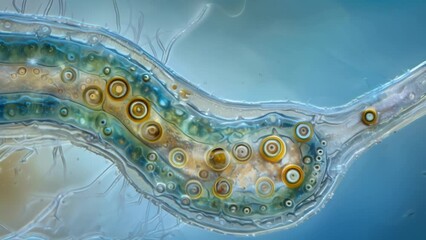 Wall Mural - A crosssection view of a nematode revealing the internal structures and that allow it to thrive in its underwater habitat. . AI generation.