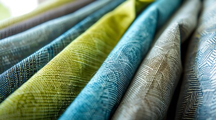 Leinwandbilder - close up catalog of interior luxury fabric sample chart showing multi texture pattern and color tone interior drapery and curtain samples in green blue cyan grey color palette : Generative AI