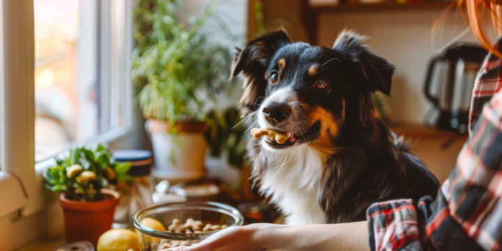 Adorable Border Collie Enjoying a Treat in a Cozy Kitchen