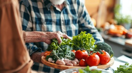 Senior man discussing personalized nutrition plan with nutritionist, close-up on hands and diet advice