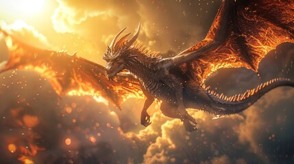 Dragon Wings: A photo of a dragon in flight, with its wings outstretched and catching the sunlight