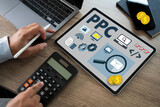 Fototapeta Panele - PPC - Pay Per Click concept Businessman working concept, social network, SEO