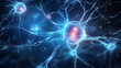 © lin - Neuron cells nervous system closeup, abstract blue glitter neuron cells in brain artistic background