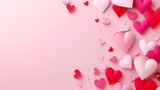 Valentines day flat lay Stylish pink and red hearts composition on pink paper background Happy Valentines day Modern cute valentine hearts cutouts Creative love background : Generative AI