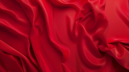 Poster - Red silk satin Luxury background with space for design Banner Wide Long Panoramic Flat lay top view table Template Christmas New Year : Generative AI