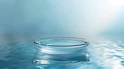 Aufkleber - Empty clear glass circle podium on blue transparent calm water texture with waves in sunlight Abstract nature background for product presentation Flat lay cosmetic mockup copy space : Generative AI