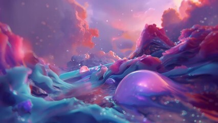 Wall Mural - take a trip through a digital wonderland filled with fantastical and colorful landscapes
