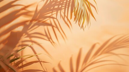 Aufkleber - Orange and beige summer color background with tropical palm shadow Two trend pastel paper and exotic plant shade layout Minimal flat lay with leaf silhouette overlay : Generative AI