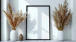 Sophisticated Simplicity: Minimal Interior with Elegant Pampas Grass and Shadow Art